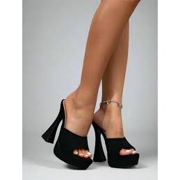 Chunky Platform Slip On High Heel Mules.