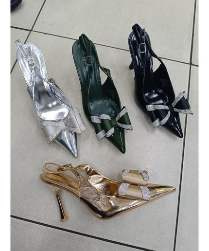 Rhinestone Bow Pointed Toe Party Shoes.