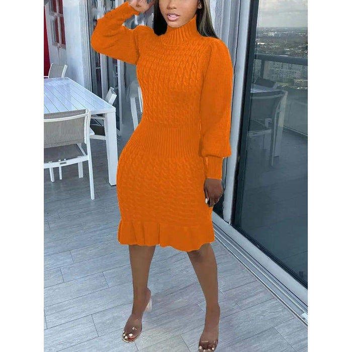 Knitted Turtleneck Sleeve Dress — YELLOW SUB TRADING