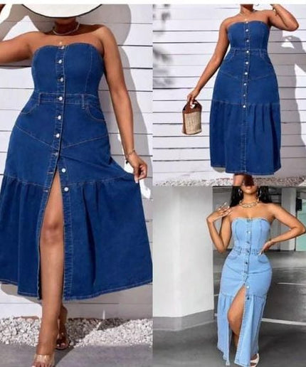 Buttoned Front Tube Denim dress