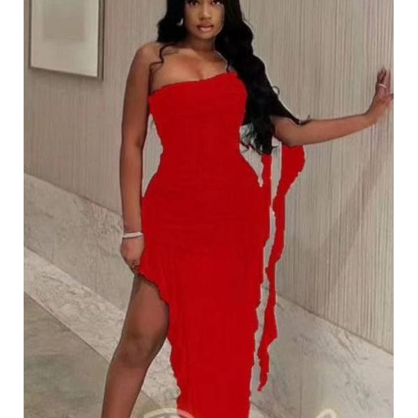 Red bodycon dress with frill best sale at bottom