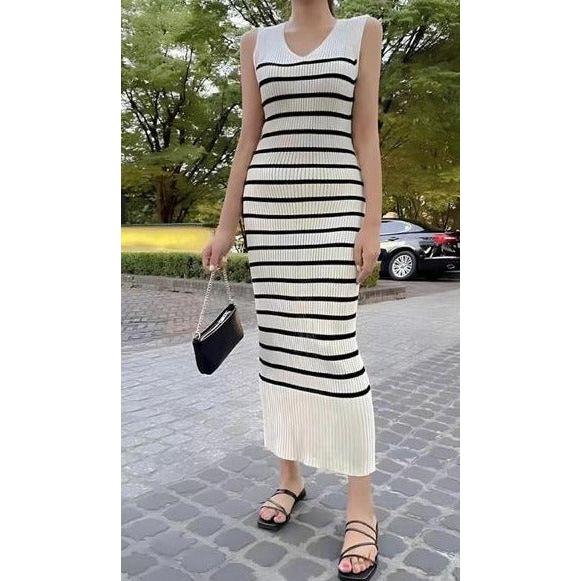 Knitted V-Neck  Sleeveless Dress