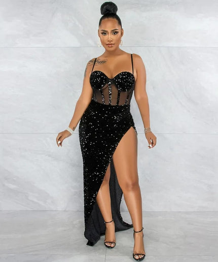 Sexy Sequin Side Slit Dress