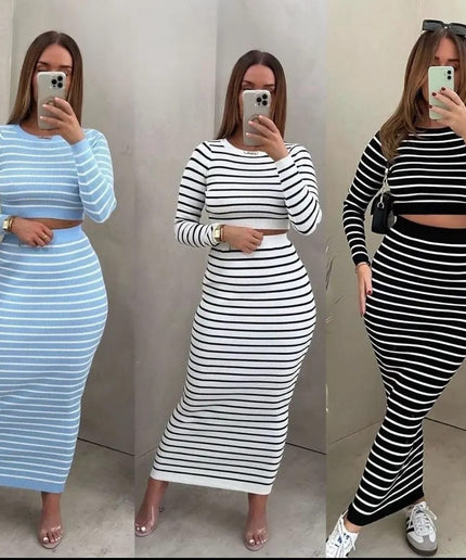 Striped Crop Top and Skirt Set