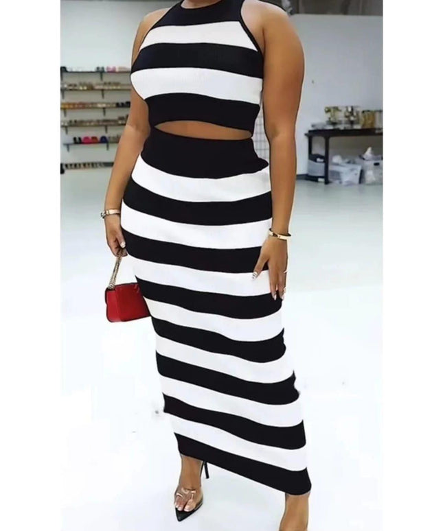 Striped Slit Skirt and Top Set