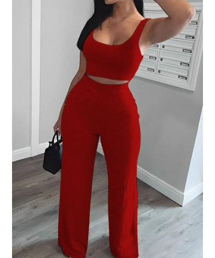 Sleeveless Crop Top And Pant Set