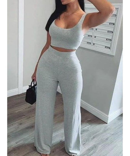 Sleeveless Crop Top And Pant Set