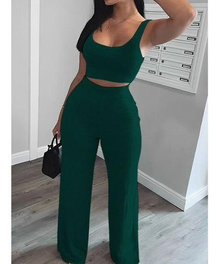 Sleeveless Crop Top And Pant Set