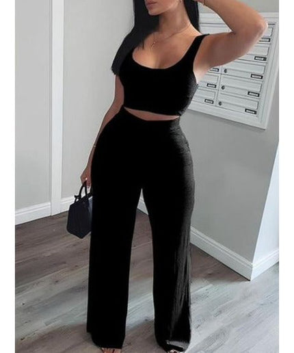 Sleeveless Crop Top And Pant Set