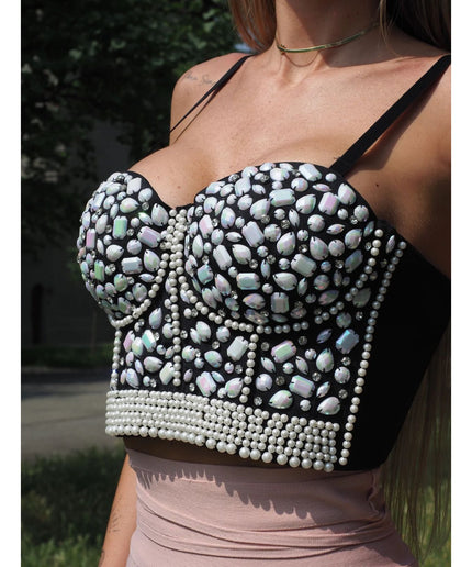 Sleeveless Rhinestone Corset Top