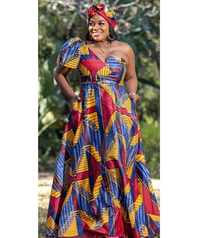 One Shoulder African Print Dress