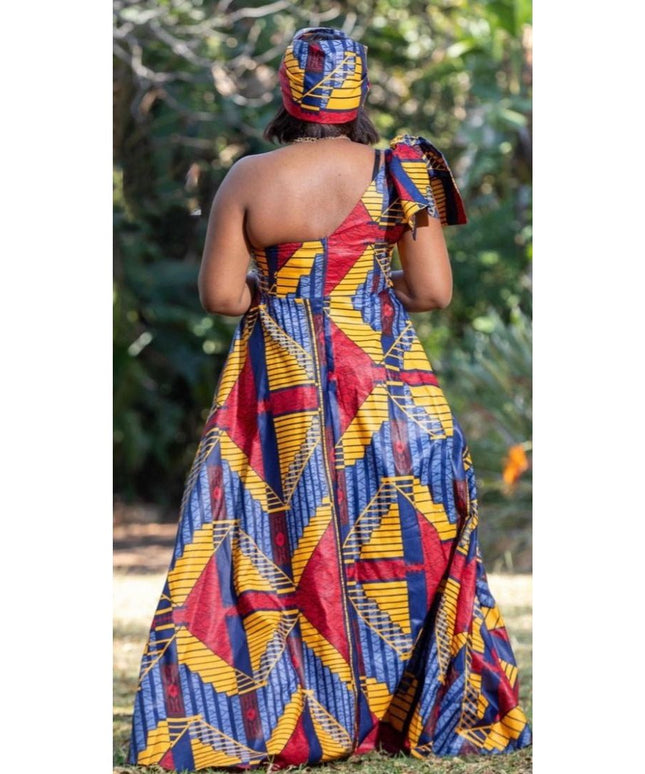 One Shoulder African Print Dress