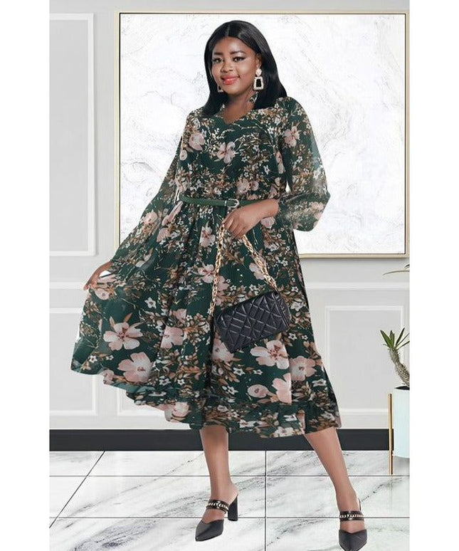 Floral V-Neck Midi Dress