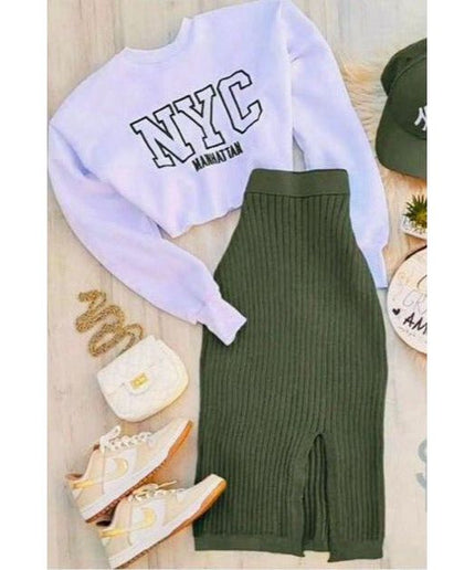 Vintage NYC Crop Top & Skirt Set