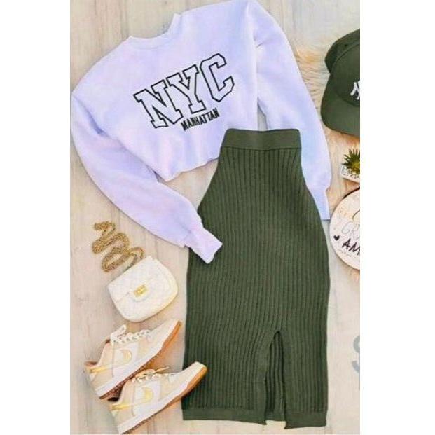 Vintage NYC Crop Top & Skirt Set