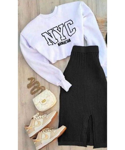 Vintage NYC Crop Top & Skirt Set