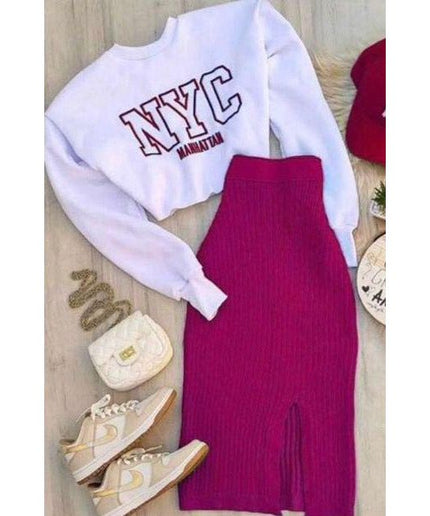 Vintage NYC Crop Top & Skirt Set