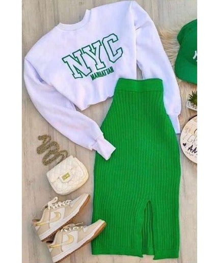 Vintage NYC Crop Top & Skirt Set