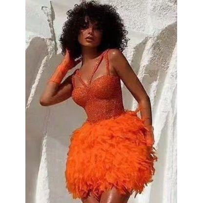 Orange feather dress hotsell