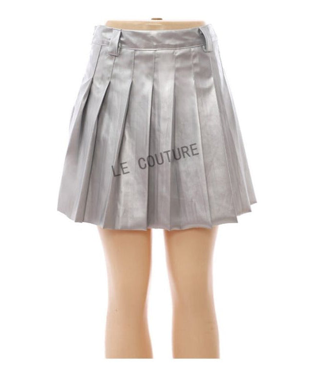 Pleated Leather Mini Skirt