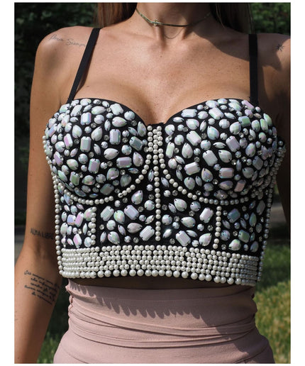 Sleeveless Rhinestone Corset Top