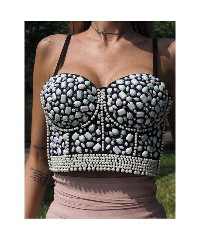 Sleeveless Rhinestone Corset Top