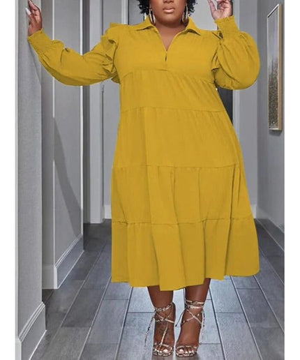 Solid Color Collar Shirt Dress