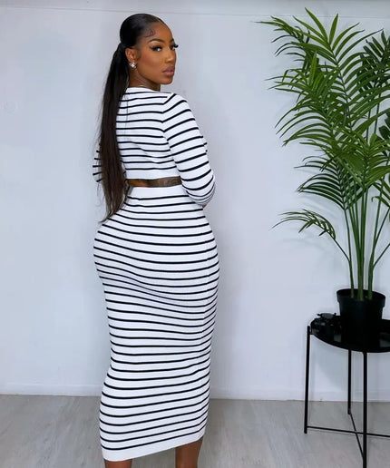 Striped Crop Top and Skirt Set