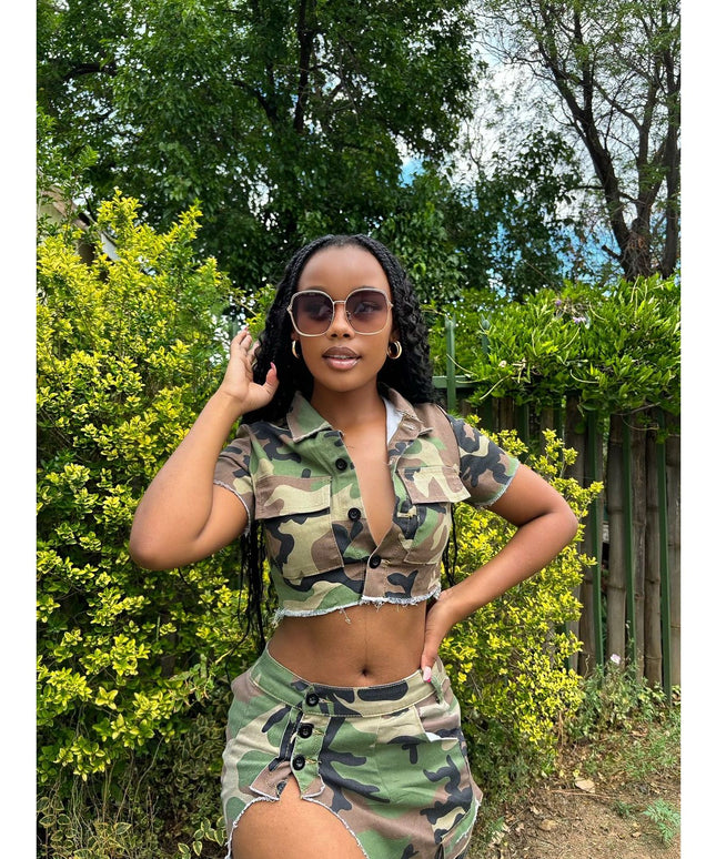 Camouflage Slit skirt and top set