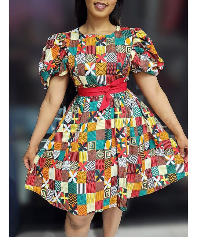 Short Sleeve Ankara Midi Dress