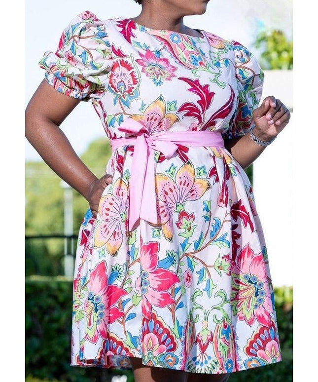 Floral 3 Quarter Sleeve Midi Dress