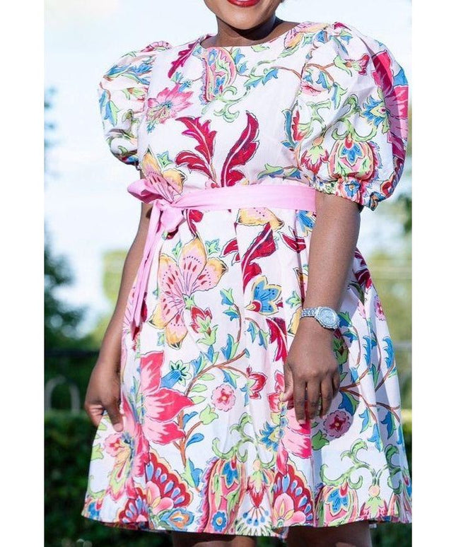 Floral 3 Quarter Sleeve Midi Dress