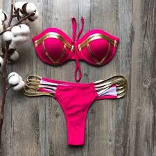 Gold Stamping Bikini Padded Swimsuit Sexy Set.