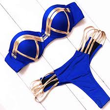 Gold Stamping Bikini Padded Swimsuit Sexy Set.