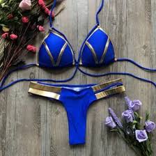 Gold Stamping Bikini Padded Swimsuit Sexy Set.