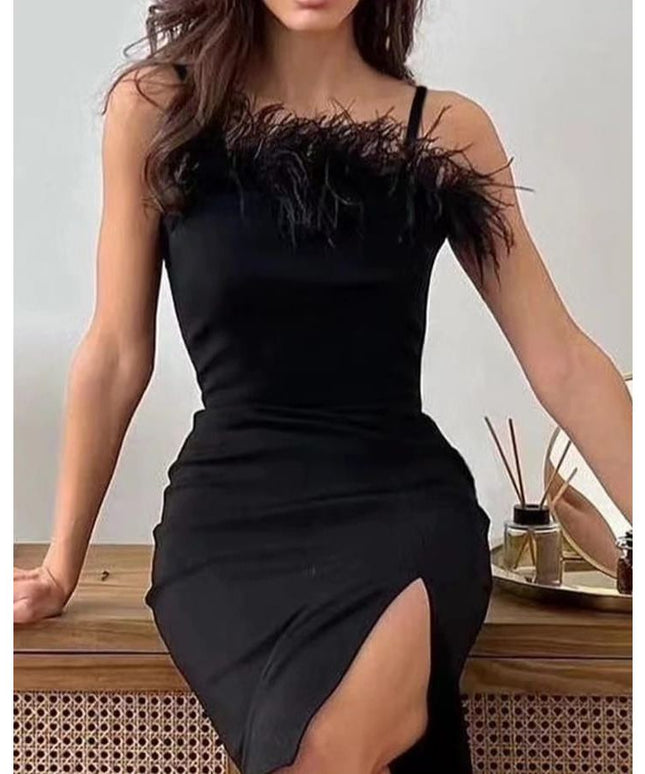 Fluffy Off Shoulder Sexy Midi Dress