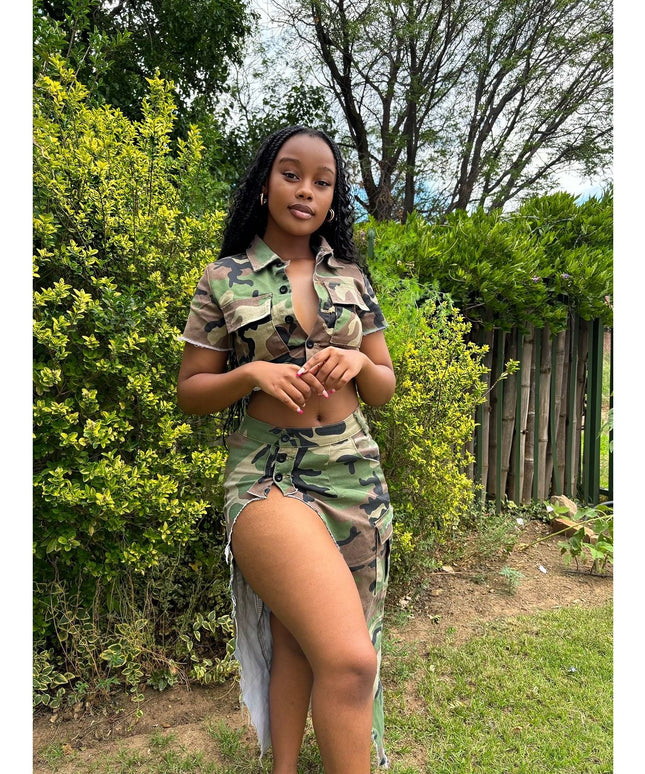 Camouflage Slit skirt and top set