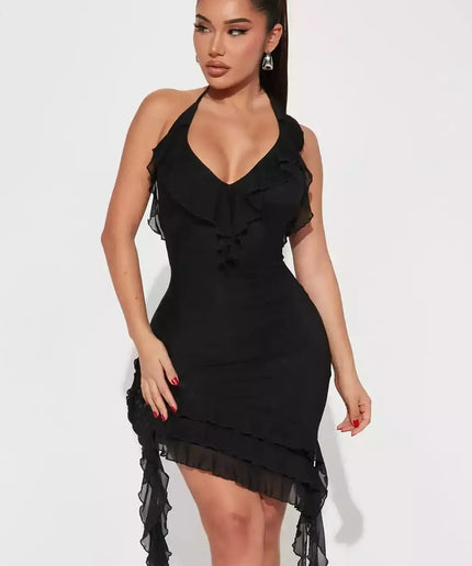 Mesh Double Ruffles Midi Dress