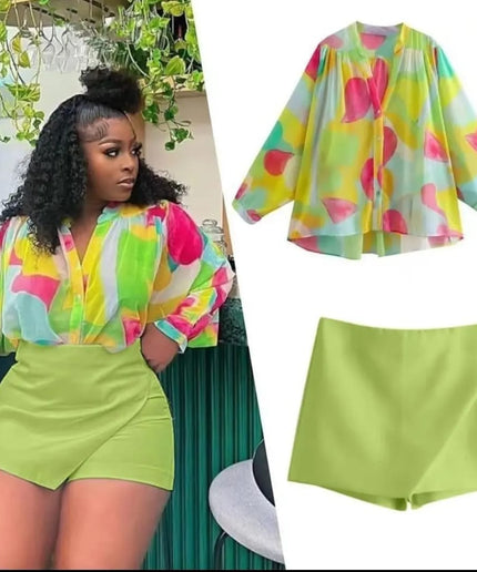 Sexy Colorful Buttoned Top and Short Pant