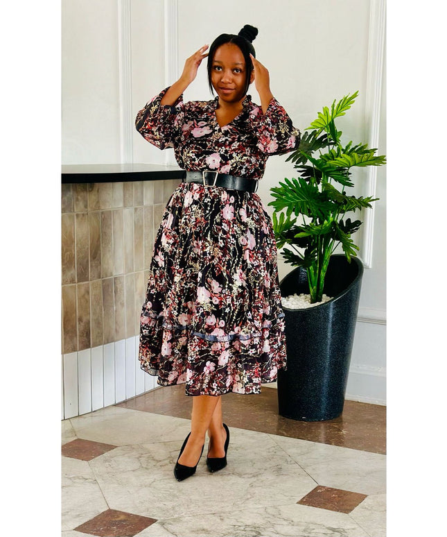 Floral V-Neck Midi Dress