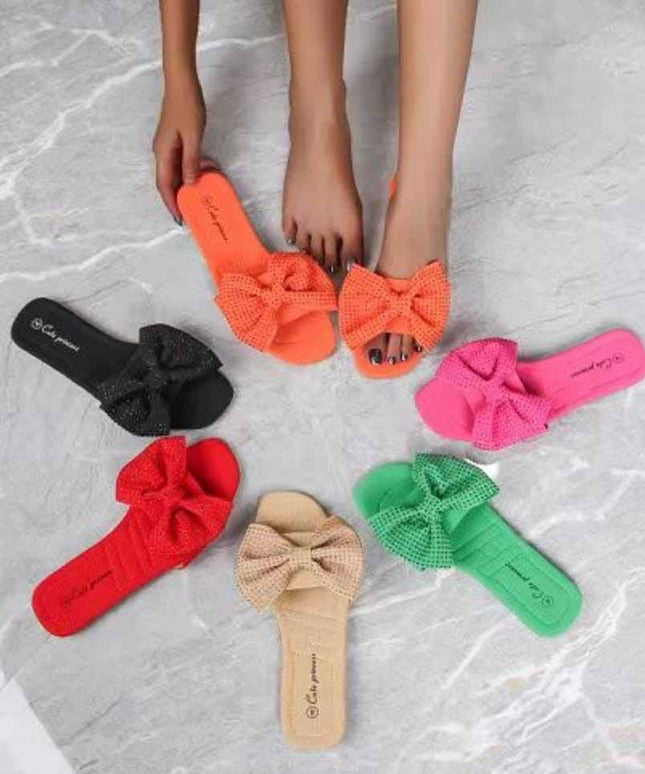 Bowknot Rhinestone Flat Sandals