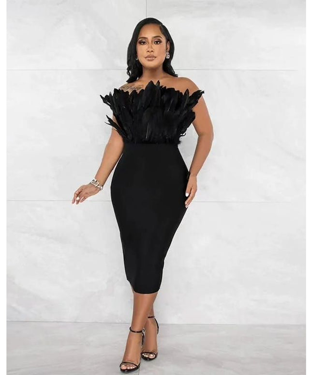 Boob Tube Feather Sexy Bodycon Dress