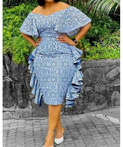 Ruffle Off Shoulder African Print Dress