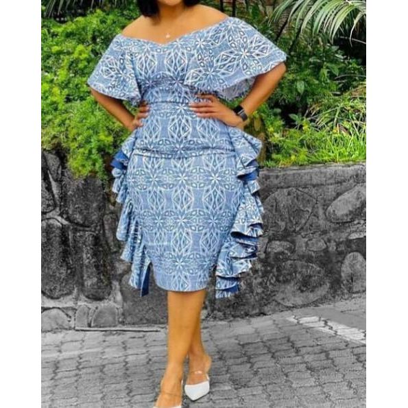 Ruffle Off Shoulder African Print Dress