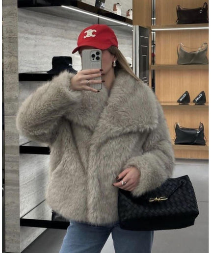 Faux  Fur Long Sleeve Coat