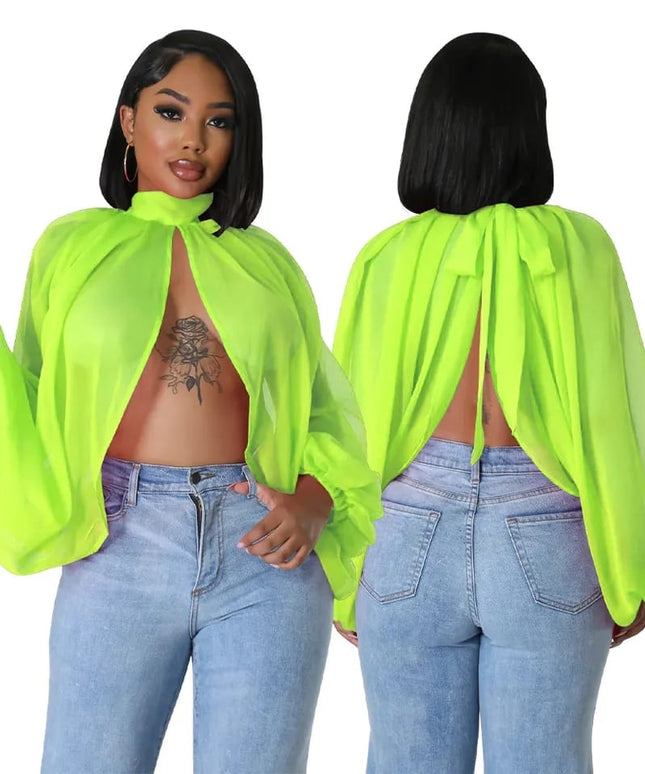 Batwing Chiffon Split Blouse