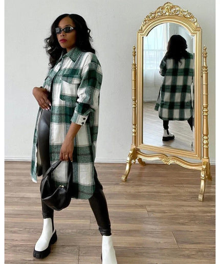 Plaid Pocket Winter Long Shirt