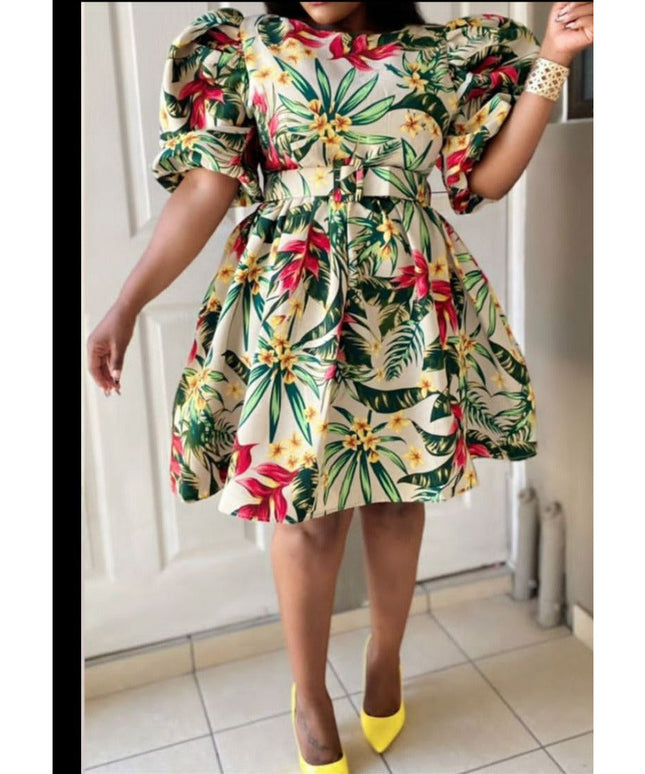 Short Sleeve Floral Midi Dress