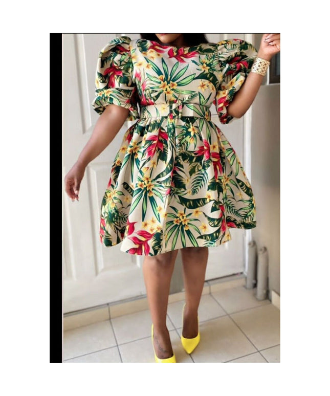 Short Sleeve Floral Midi Dress