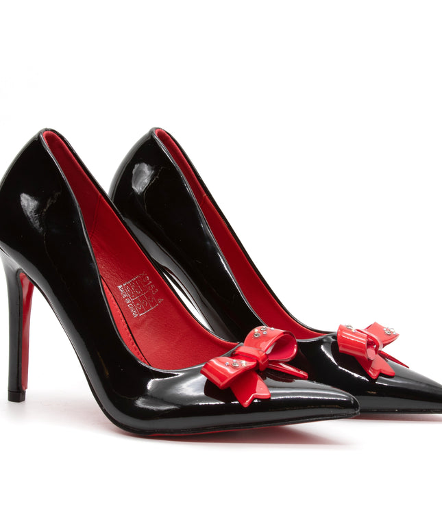 Bottom and Inner Red Bow Decorated High Heel Shoes